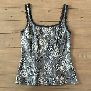 White House Black Market Floral Lace Trim Women's Top